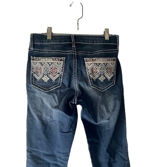 Ana Women's Size 4 Embroidered Pockets Bling Floral Dark Wash Straight Jeans - Picture 1 of 12